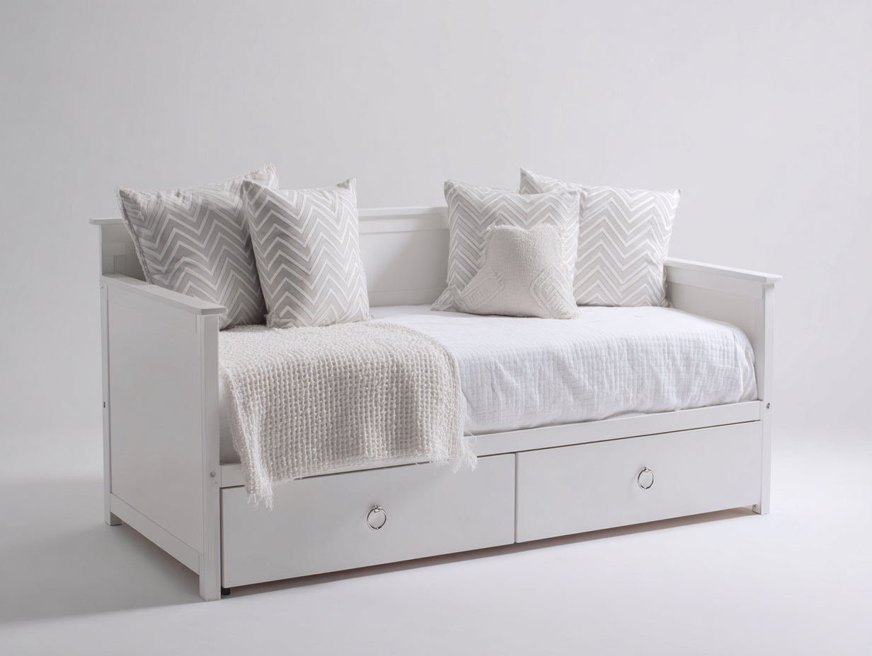 Schlafsofa aus Holz 205x100x90 cm - Weiß-Silber