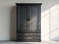 Kleiderschrank aus Holz 110 x 55 x 200 cm - Schwarz - 2 Türen und 3 Schubladen im klassischen Landhausstil