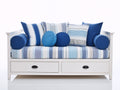 Schlafsofa aus Holz 205x100x90 cm - Weiß-Blau - Mit 2 Schubladen und gepolsterter Liegefläche