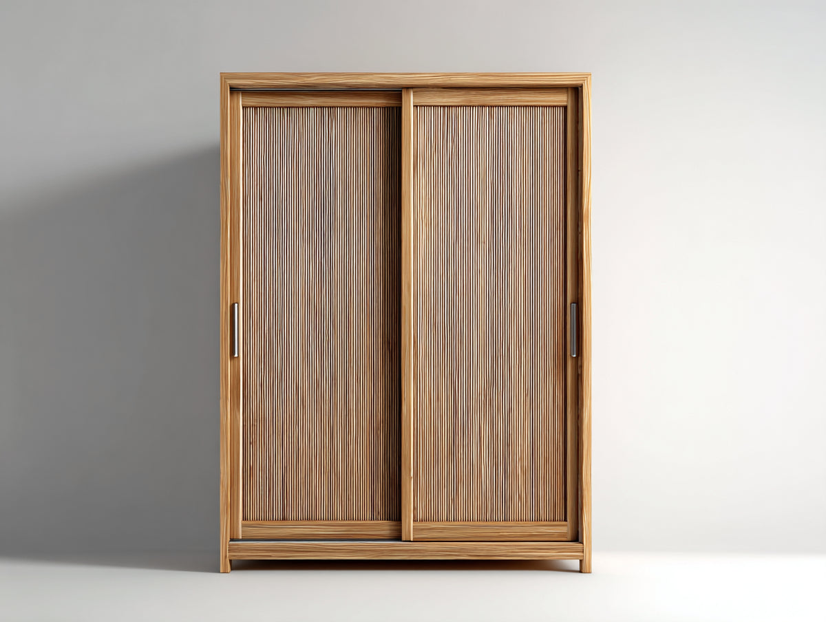 Kleiderschrank aus Holz 120 x 60 x 190 cm - Naturbraun - 2 Schiebetüren mit gerillter Front für Schlafzimmer
