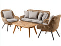 Gartensofa Set aus Geflecht 185x80x85 cm - Natur-Beige-Grau - 4-teilig mit 2 Sesseln und Tisch