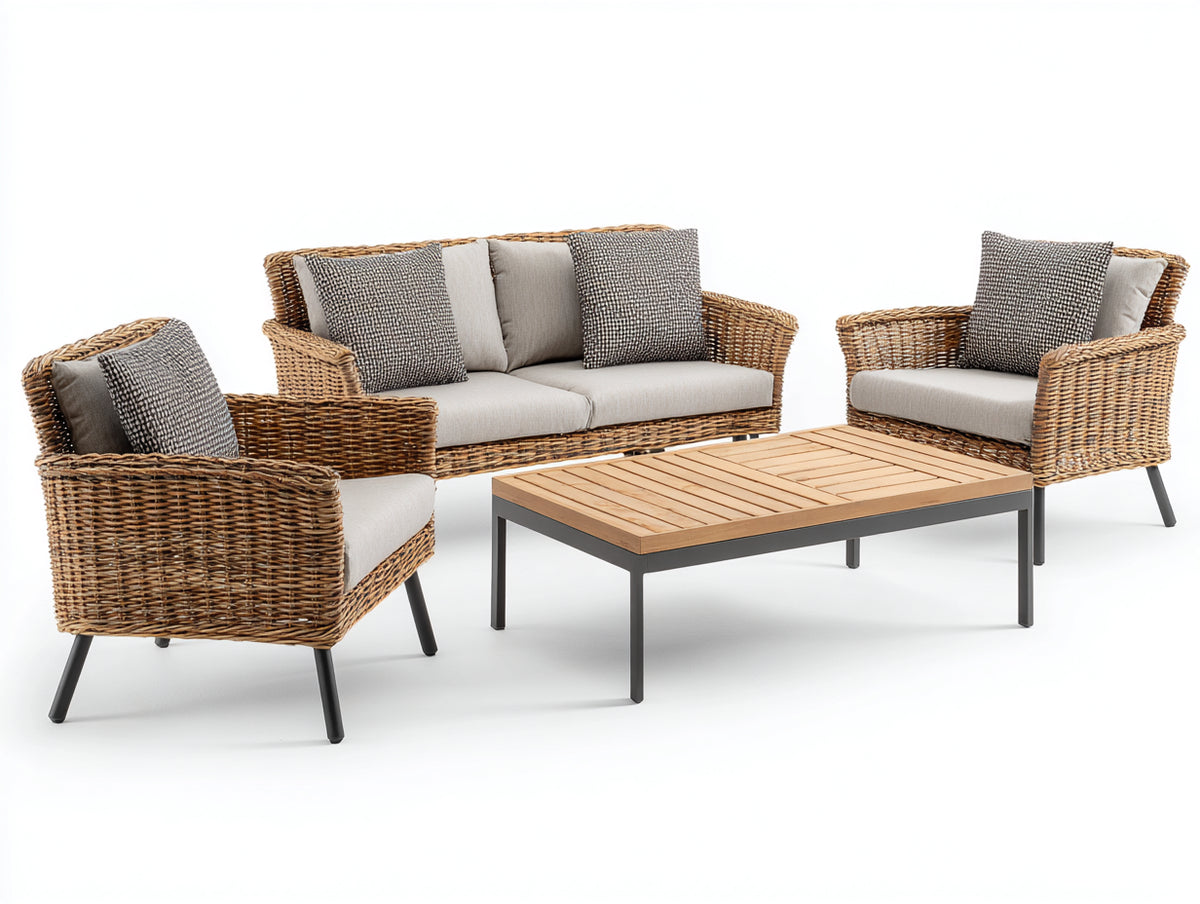 Gartensofa Set aus Polyrattan 155 x 78 x 78 cm - Braun Beige Anthrazit - 4-teilige Loungegruppe für Garten und Terrasse