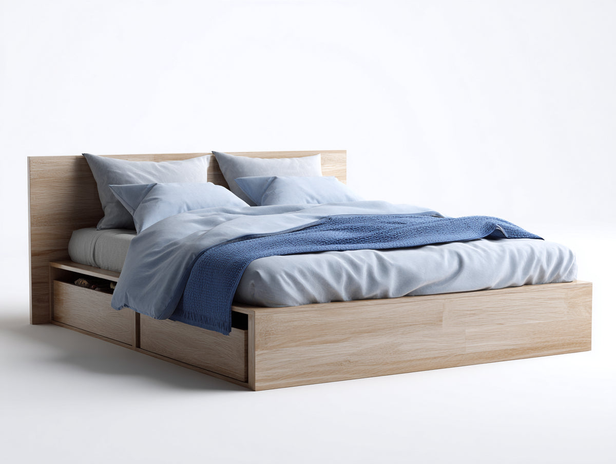 Doppelbett Stauraumbett aus Holzwerkstoff 216 x 188 x 95 cm - Natur - Modernes Design mit Schubladen für das Schlafzimmer