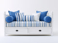 Schlafsofa aus Holz 210 x 95 x 105 cm - Weiß und Blau - Mit 2 Schubladen im Landhausstil für Gästezimmer