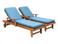Sonnenliege 2er-Set aus Holz 198 x 72 x 101 cm - Natur-Blau - Verstellbare Rückenlehne mit Armlehnen und Rollen für Garten und Terrasse