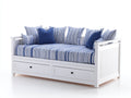 Schlafsofa aus Holz 210 x 96 x 92 cm - Weiß und Blau - Mit 2 Schubladen im maritimen Landhausstil für Gästezimmer