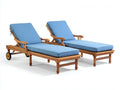 Sonnenliege 2er-Set 200x70x95 cm - Holzfarben-Blau - verstellbare Rückenlehne mit Rollen