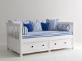 Schlafsofa aus Holzwerkstoff mit 2 Schubladen 208 x 98 x 94 cm - Weiß und Blau - Maritimes Design mit Liegefunktion