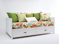 Schlafsofa aus Holz 210 x 95 x 90 cm - Weiß und Grün - Mit 2 Schubladen und floralem Design für Gästezimmer