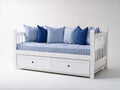 Schlafsofa aus Holz 210x105x100 cm - Weiß-Blau - Mit 2 Schubladen im Landhausstil