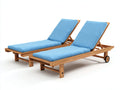 Sonnenliege 2er Set aus Holz 200x70x90 cm - Natur-Hellblau - Mit verstellbarer Rückenlehne und Rollen